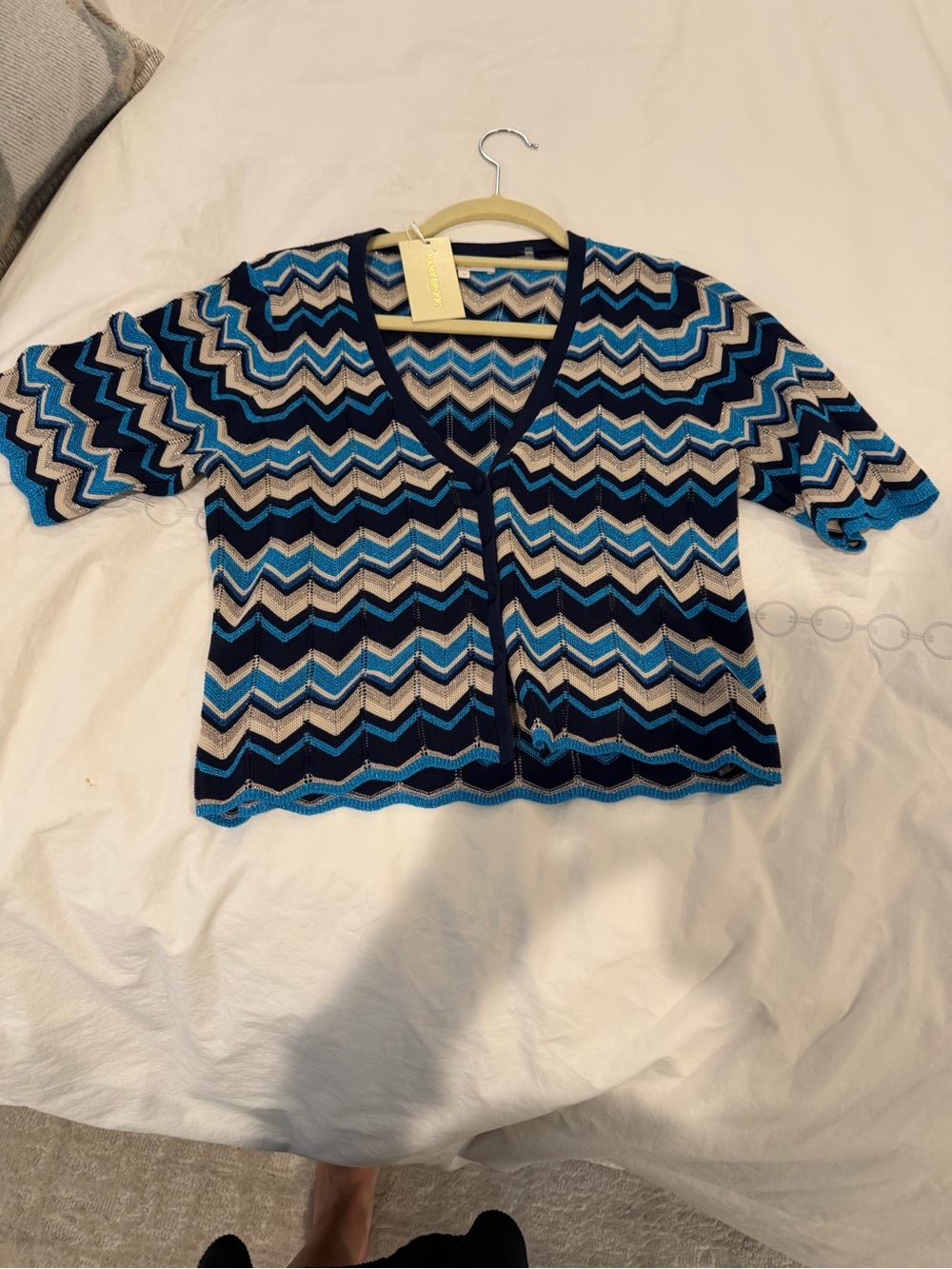 Ramy Brook Alec cardigan Chevron V-Neck Short Sleeve Sweater